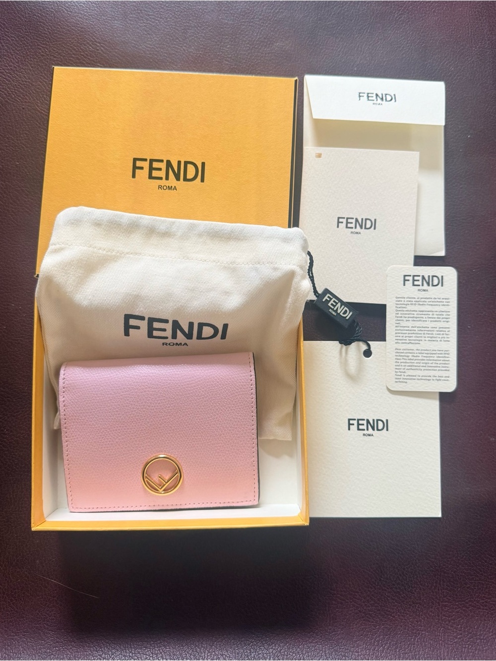 Fendi Pink Leather Bifold Wallet with Gold Emblem-All inclusive